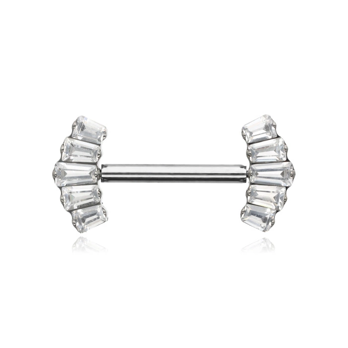 Tytanowy kolczyk do sutka z białymi cyrkoniami - srebrny - TI-012