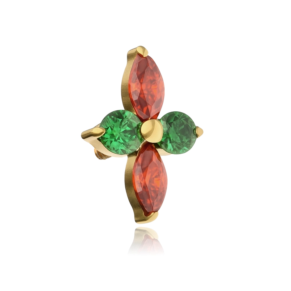 Tytanowa nakrętka czerwonymi i zielonymi cyrkoniami - złoty - TNA-042