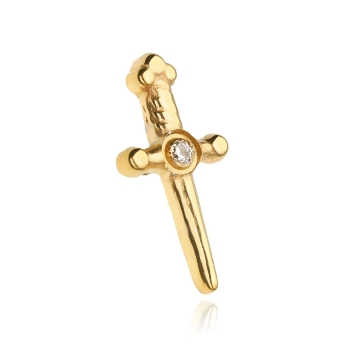 Tytanowa nakrętka sztylet z cyrkonią - złota - TNA-180