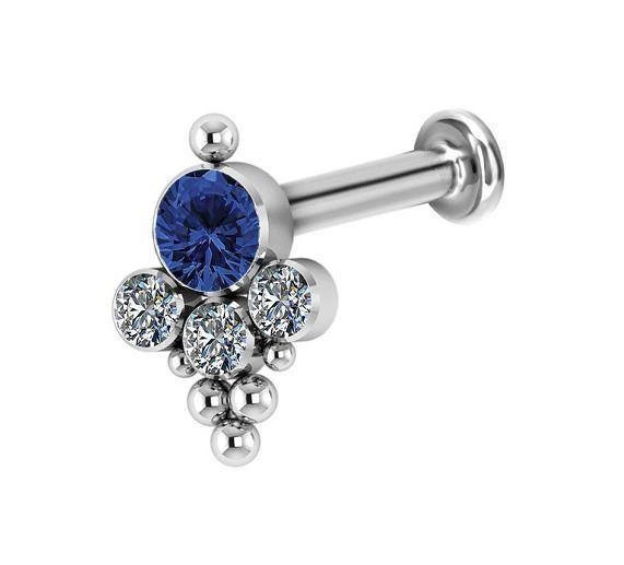 Tytanowy labret ozdobny - Premium Zirconia - granatowy - TGW-070