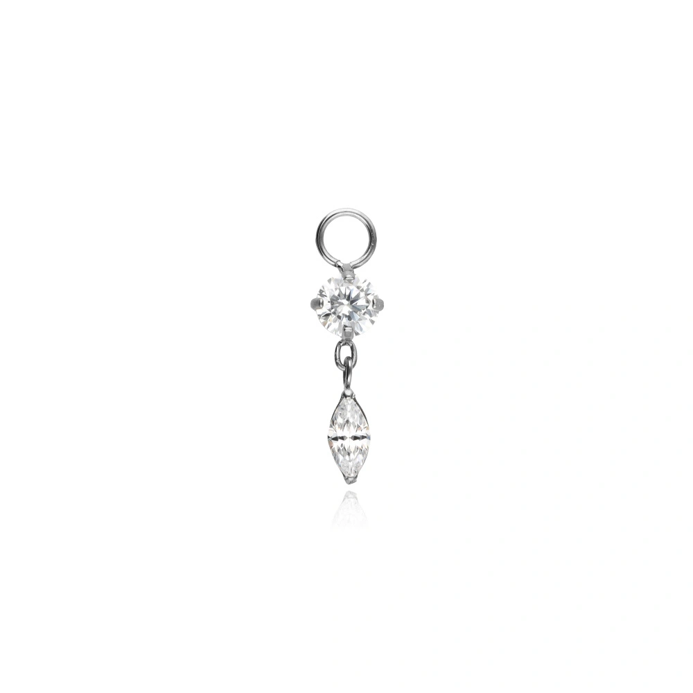 Tytanowy łańcuszek charms z białymi cyrkoniami - srebrny - D-108