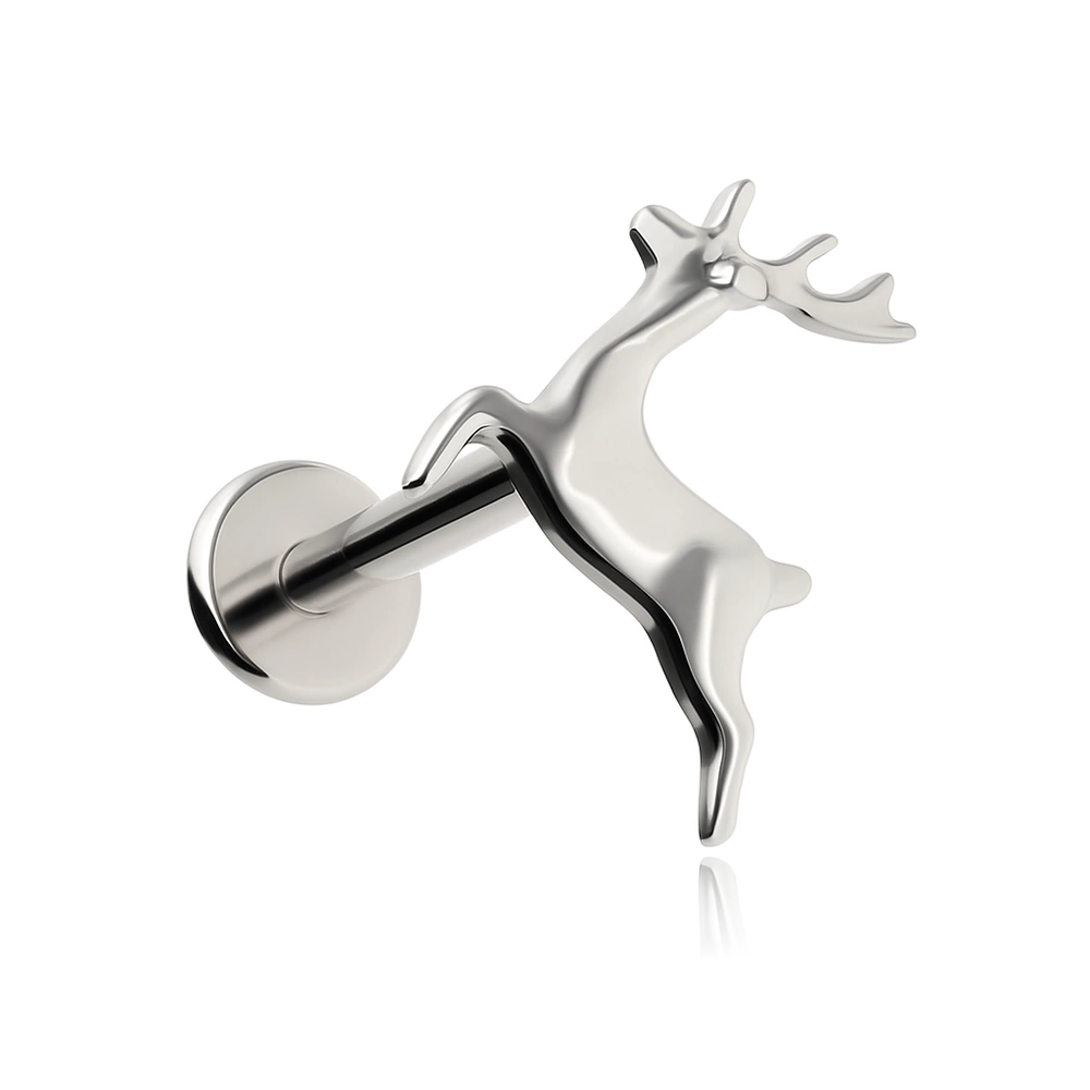 Tytanowy kolczyk labret renifer - srebrny