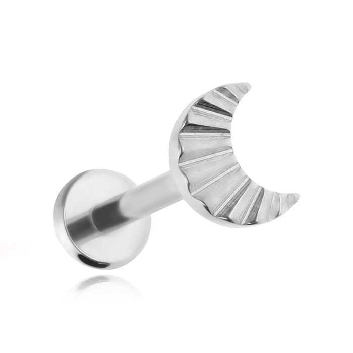 Tytanowy kolczyk labret  księżyc - srebrny