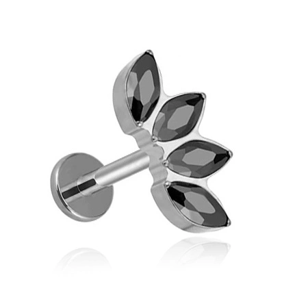 Tytanowy kolczyk labret  cluster z czarnymi cyrkoniami - srebrny