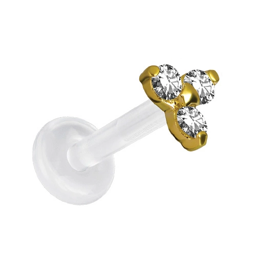 Kolczyk labret złoto 18K z białymi Premium Cyrkoniami - GD18K-007