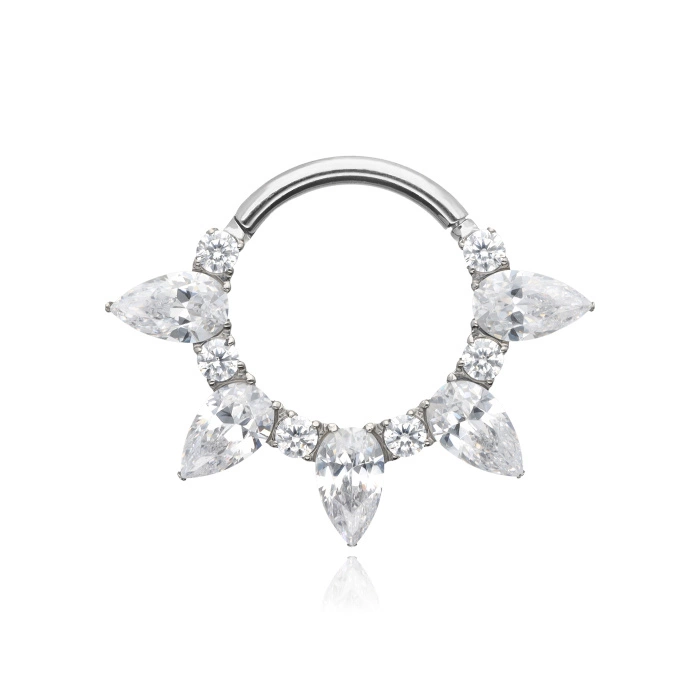 Tytanowe kółko clicker z cyrkoniami - srebrny  - TK-067