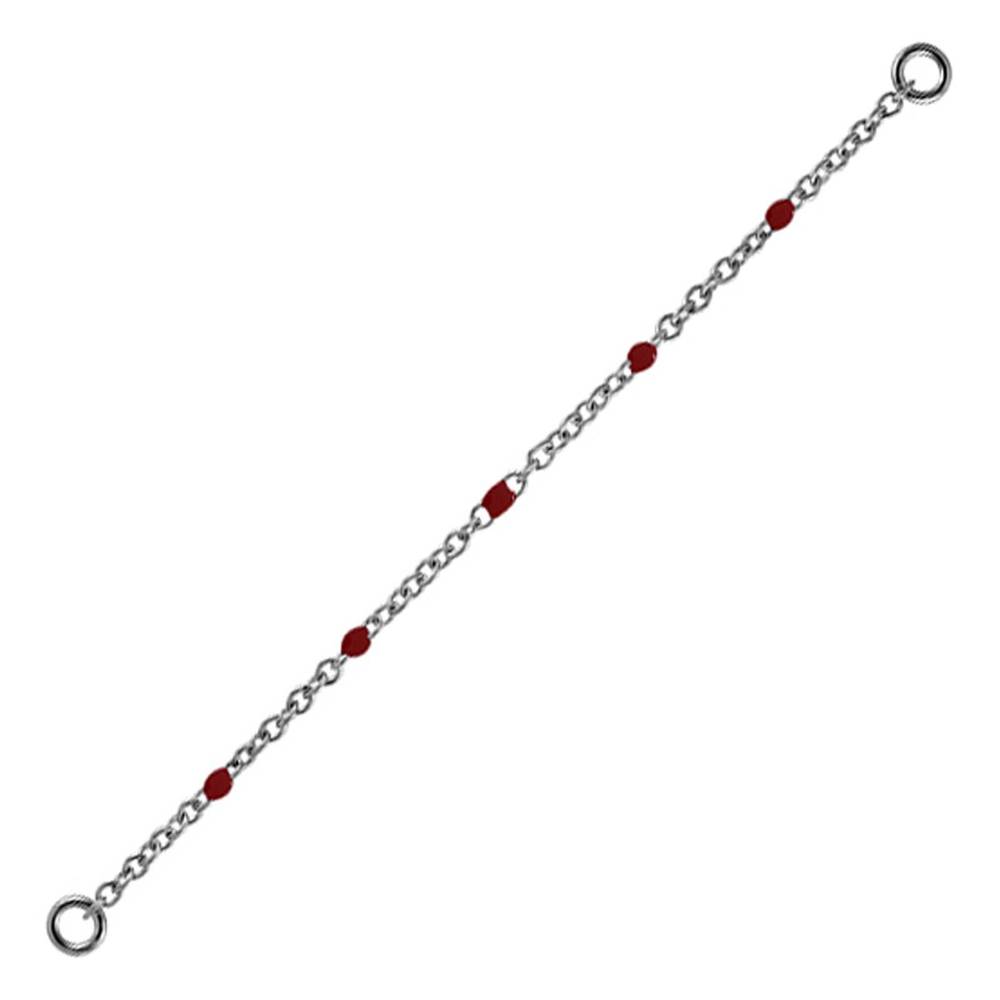 Łańcuszek - czerwone koraliki - srebrny - D-023