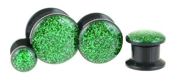 Plug akrylowy odkręcany - zielony brokatowy - PT-009