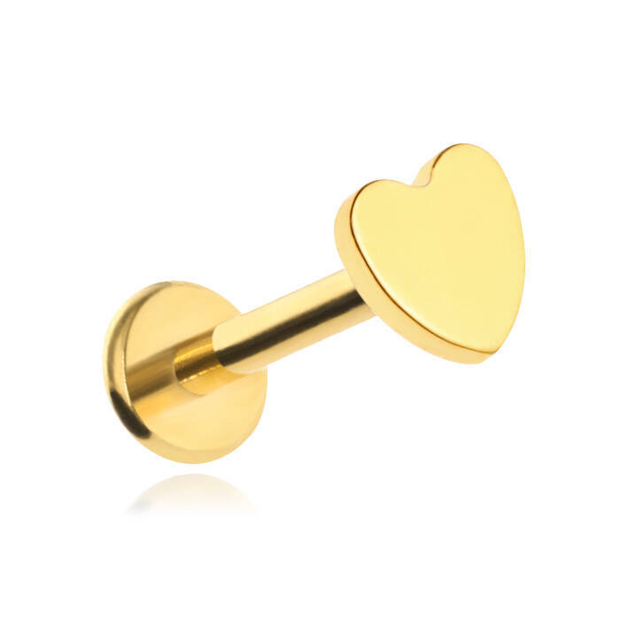Tytanowy kolczyk labret serce - złote