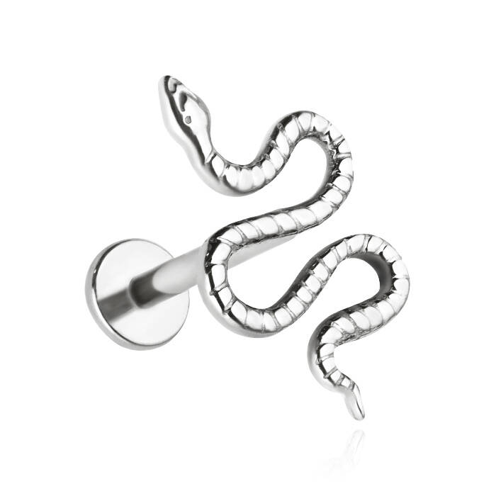 Tytanowy kolczyk labret wąż - srebrny - TGW-150