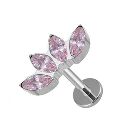 Tytanowy labret - różowe cyrkonie - srebrny - TGW-076