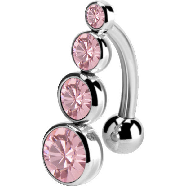 Kolczyk do pępka z różowymi kryształkami premium - KP-021