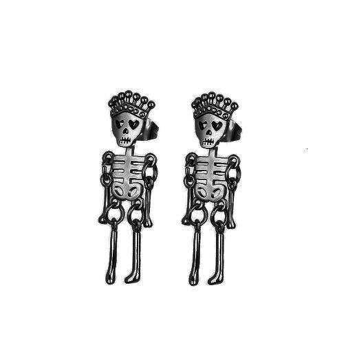 Kolczyki - czarne urocze szkielety - czaszki - KU-005