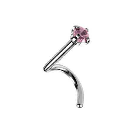 Tytanowy kolczyk do nosa z różową cyrkonią - TN-010