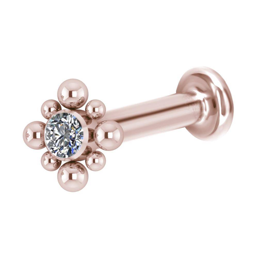 Tytanowy labret - Premium Crystals - różowe złoto - TGW-029