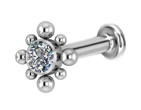 Tytanowy labret - Premium Crystals - srebrny - TGW-029