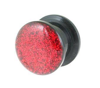 Plug akrylowy odkręcany - czerwony brokatowy - PT-009
